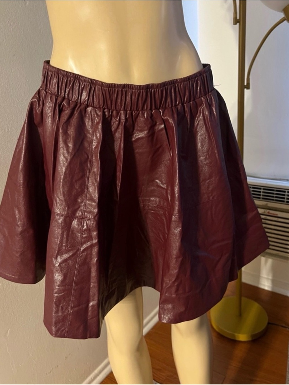 Commense Burgundy Faux Leather Circle Skirt